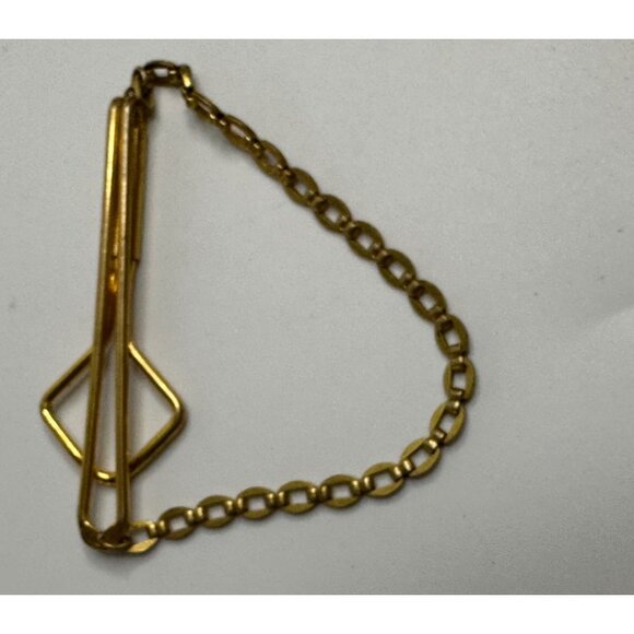 Vintage Gold Tone Square Link Box Chain SWANK Tie Bar Clip - Picture 3 of 11
